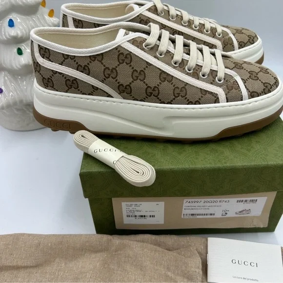 Gucci Brown, Gigi monogram canvas platform sneakers size 10.5 made in Italy - Picture 5 of 10